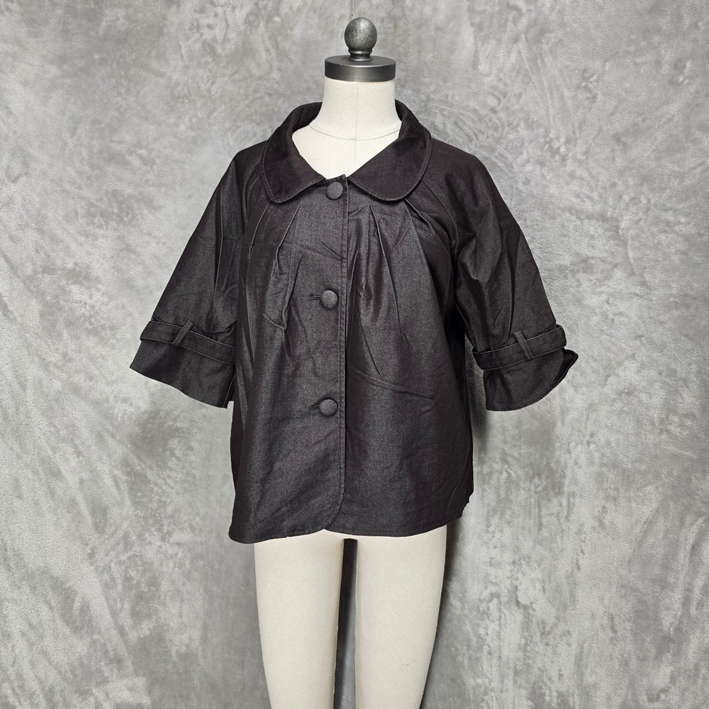 Hillard & Hanson Jacket Womens Large Brown Peter Pan Collar Pleated Swing Coat